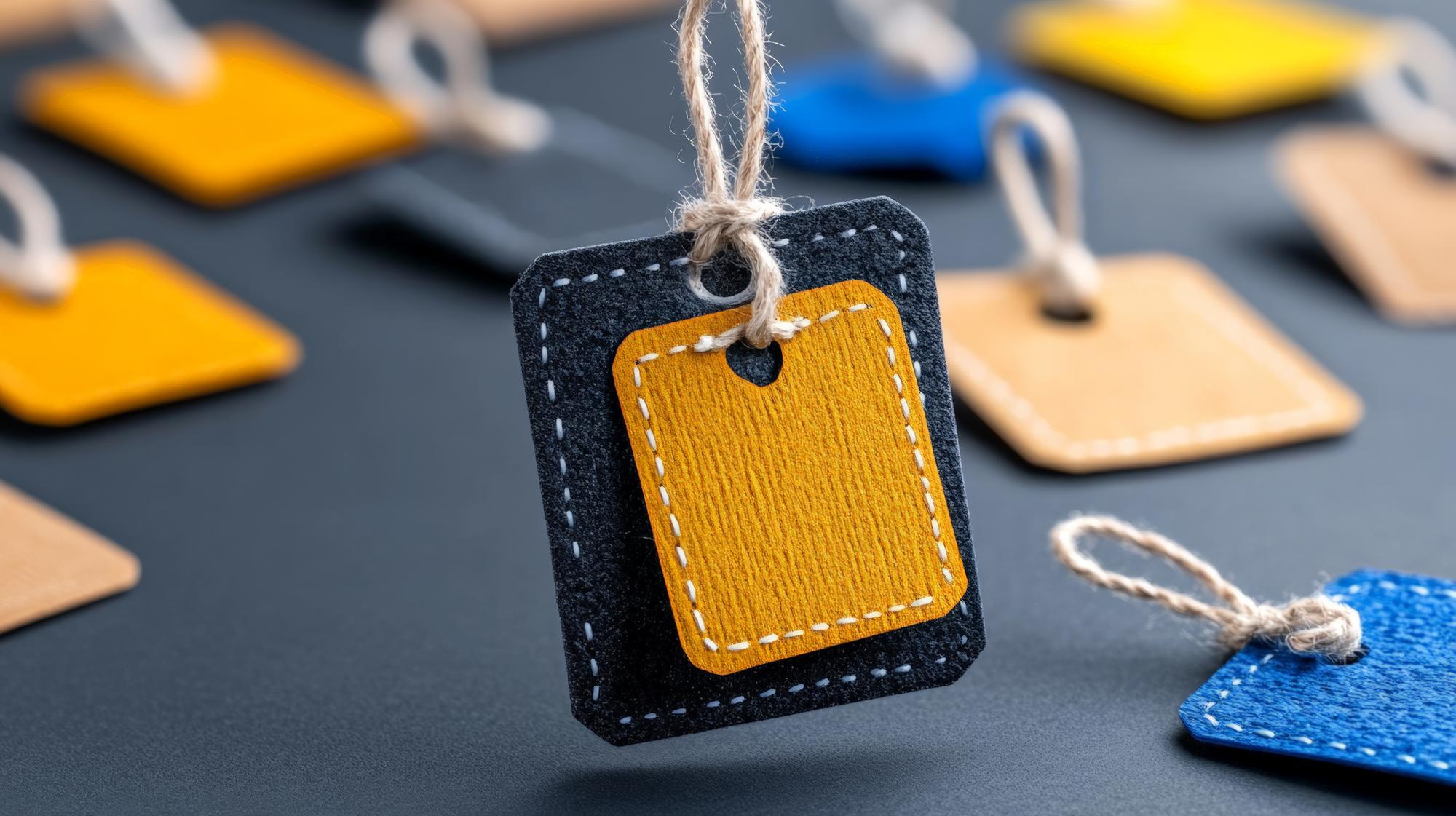 sample pricing swatches and embroidered tags